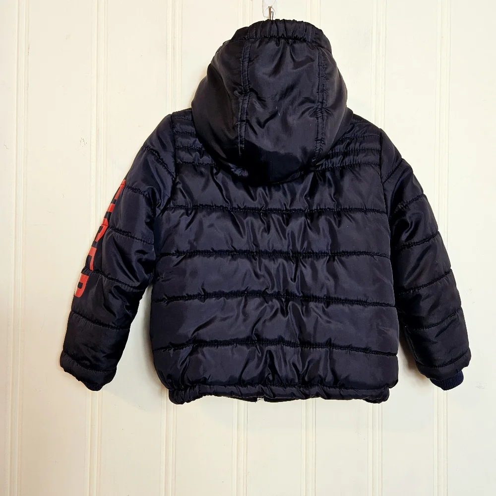 Tommy Hilfiger Boys Puffer Jacket 3T Fleece Lined Hooded Winter Coat Navy Blue